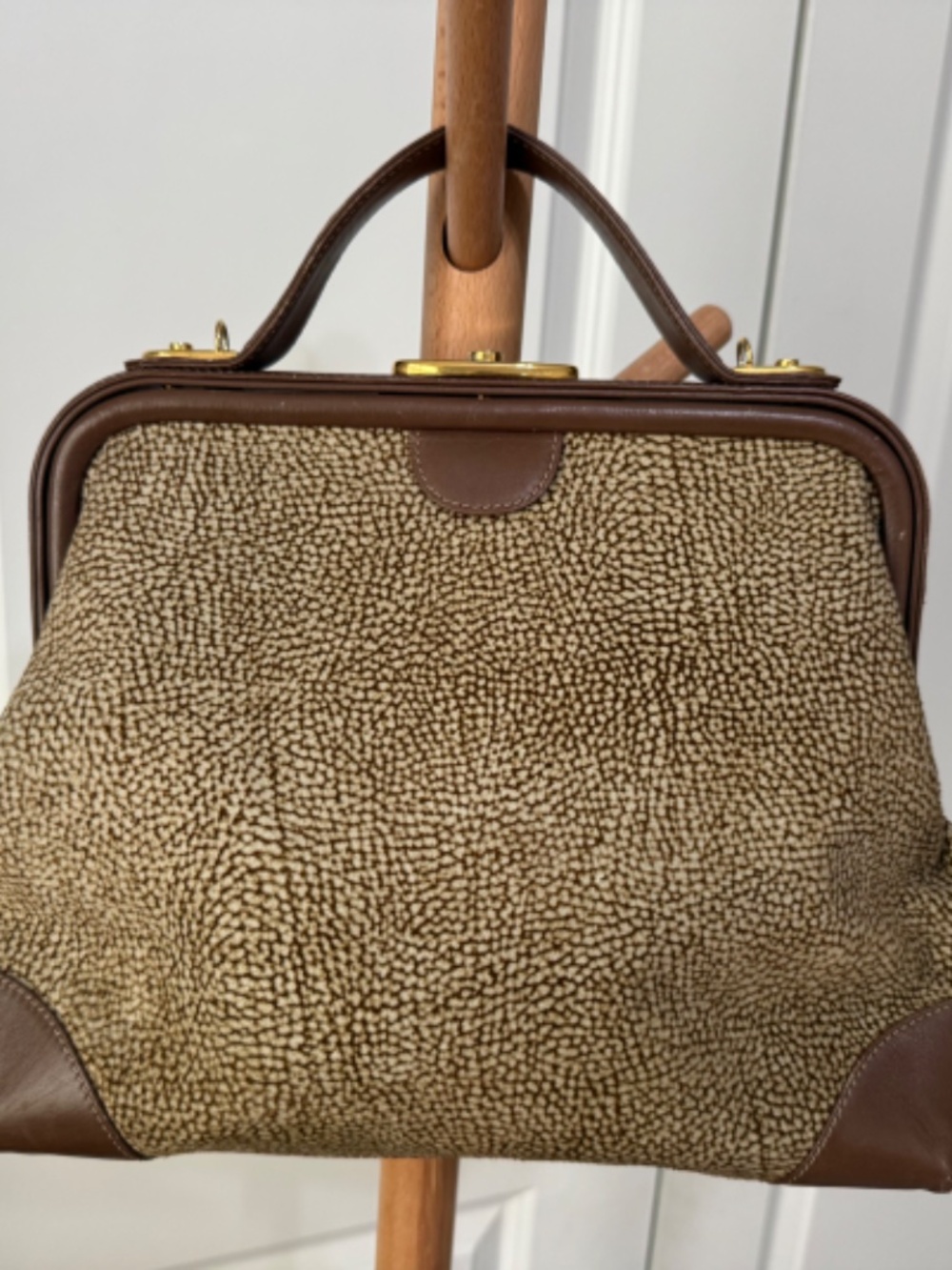 Vintage Borbonese Italy OP Print Doctor Bag Satchel Brown Leather Trim